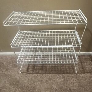 Vintage Shoe Rack 3 Tier  White Wire Coated - pantry bathroom , Closet, Storage